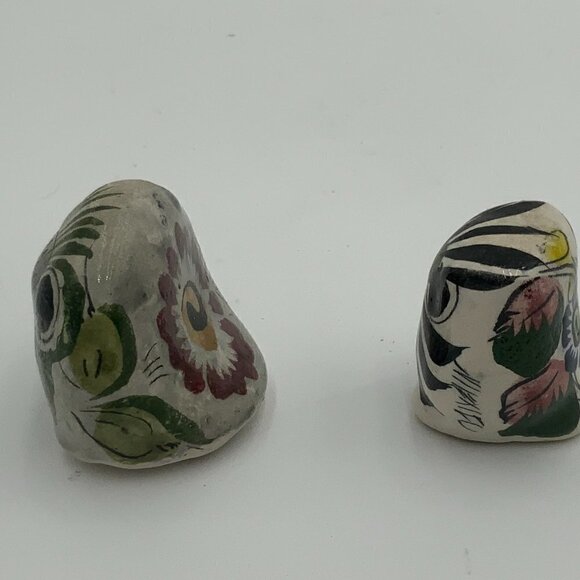2 Tonala Mexican Pottery Owls Sculpture Ceramics Hand Painted - Picture 6 of 7